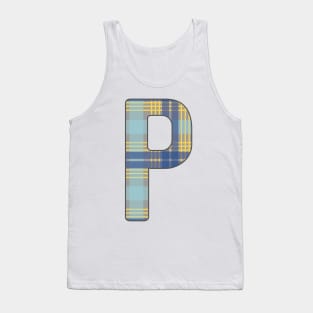 Monogram Letter P, Blue, Yellow and Grey Scottish Tartan Style Typography Design Tank Top